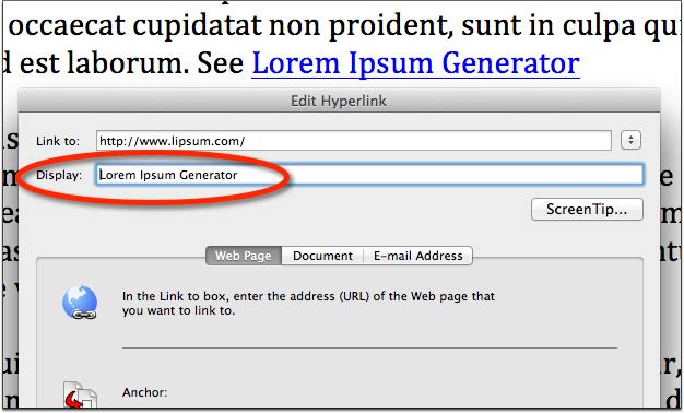 hyperlinks in word for mac 2011